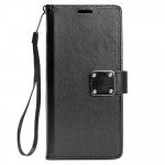 Wholesale Galaxy S8 Plus Multi Pockets Folio Flip Leather Wallet Case with Strap (Black)